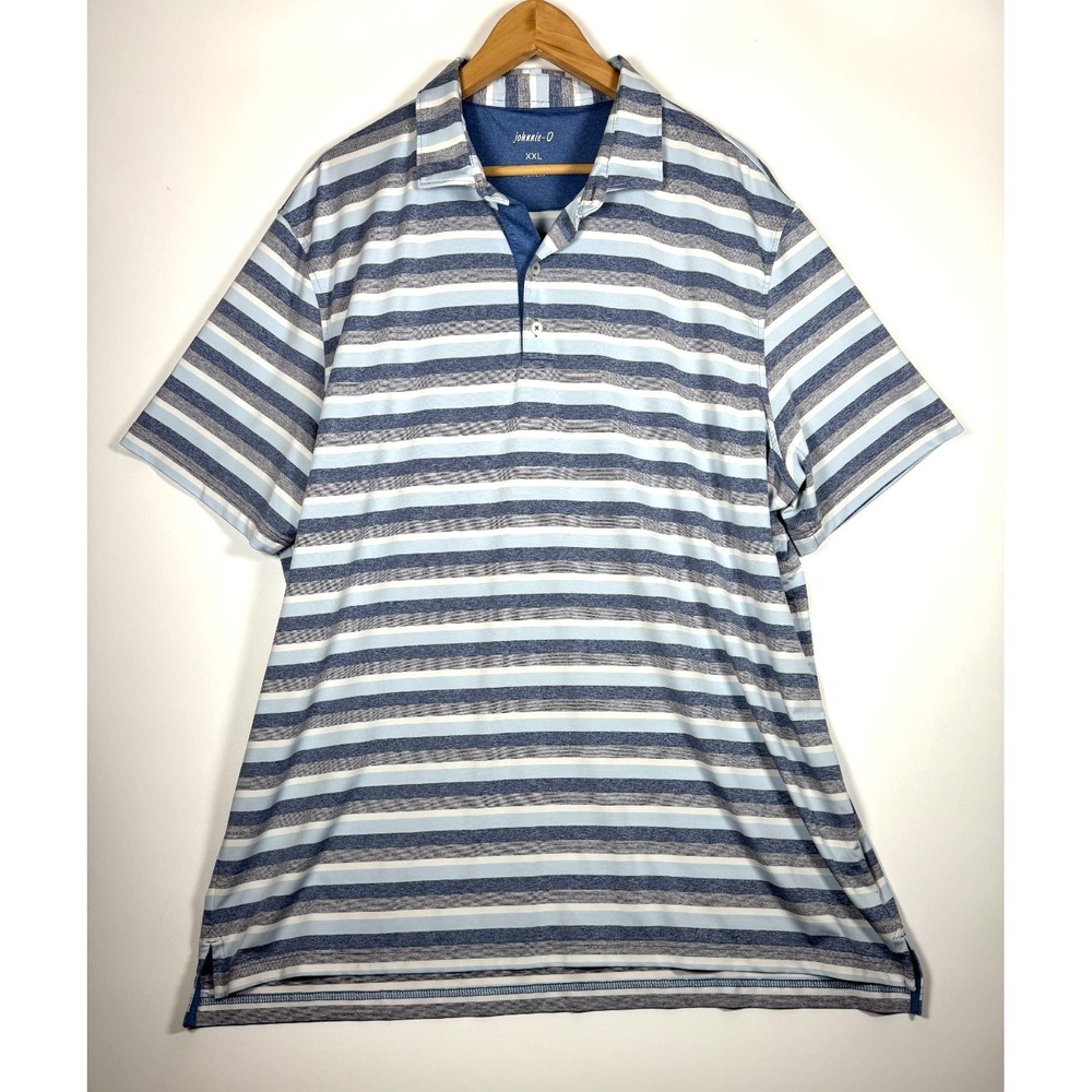 Johnnie‎ o Quincy Polo Shirt Mens XXL Blue Lake Stripe Performance Golf Stretch